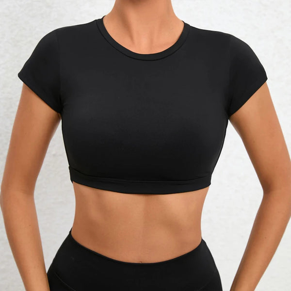 Women's Breathable Sports Crop Top – Backless Workout Shirt for Yoga, Fitness, and Gym