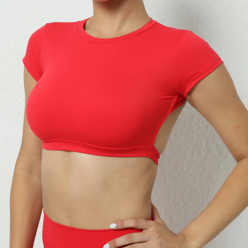 Women's Breathable Sports Crop Top – Backless Workout Shirt for Yoga, Fitness, and Gym