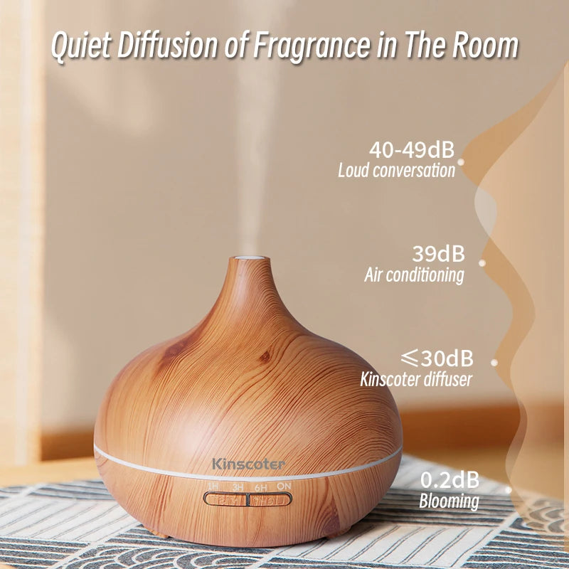 500ml Ultrasonic Essential Oil Diffuser - Wood Grain Aromatherapy Humidifier with Remote Control and 7-Color LED Light