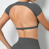 Women's Breathable Sports Crop Top – Backless Workout Shirt for Yoga, Fitness, and Gym