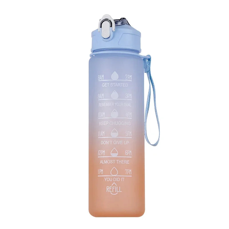 Gradient Color Sports Water Bottle with Straw & Scale – Stylish, Durable Space Cup with Carry Rope for Gym, School & Outdoors