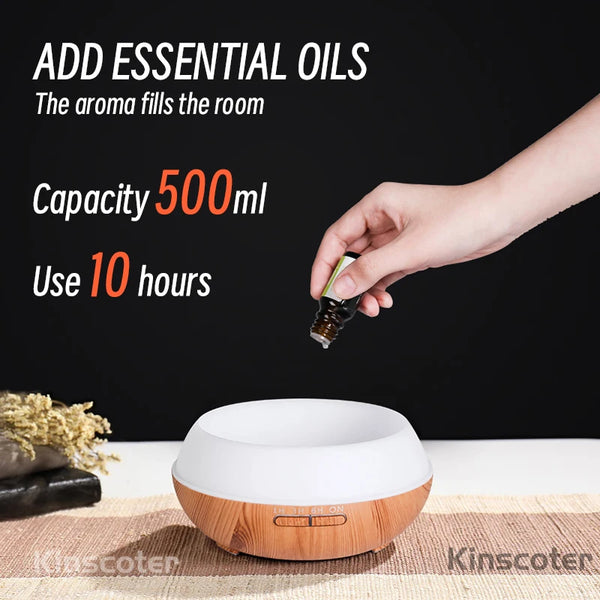 500ml Ultrasonic Essential Oil Diffuser - Wood Grain Aromatherapy Humidifier with Remote Control and 7-Color LED Light