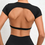 Women's Breathable Sports Crop Top – Backless Workout Shirt for Yoga, Fitness, and Gym